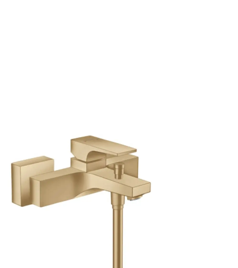 Hansgrohe Wannenmischer in Brushed Bronze mit einem Hebelgriff und quadratischem Design, geeignet für die Wandmontage.